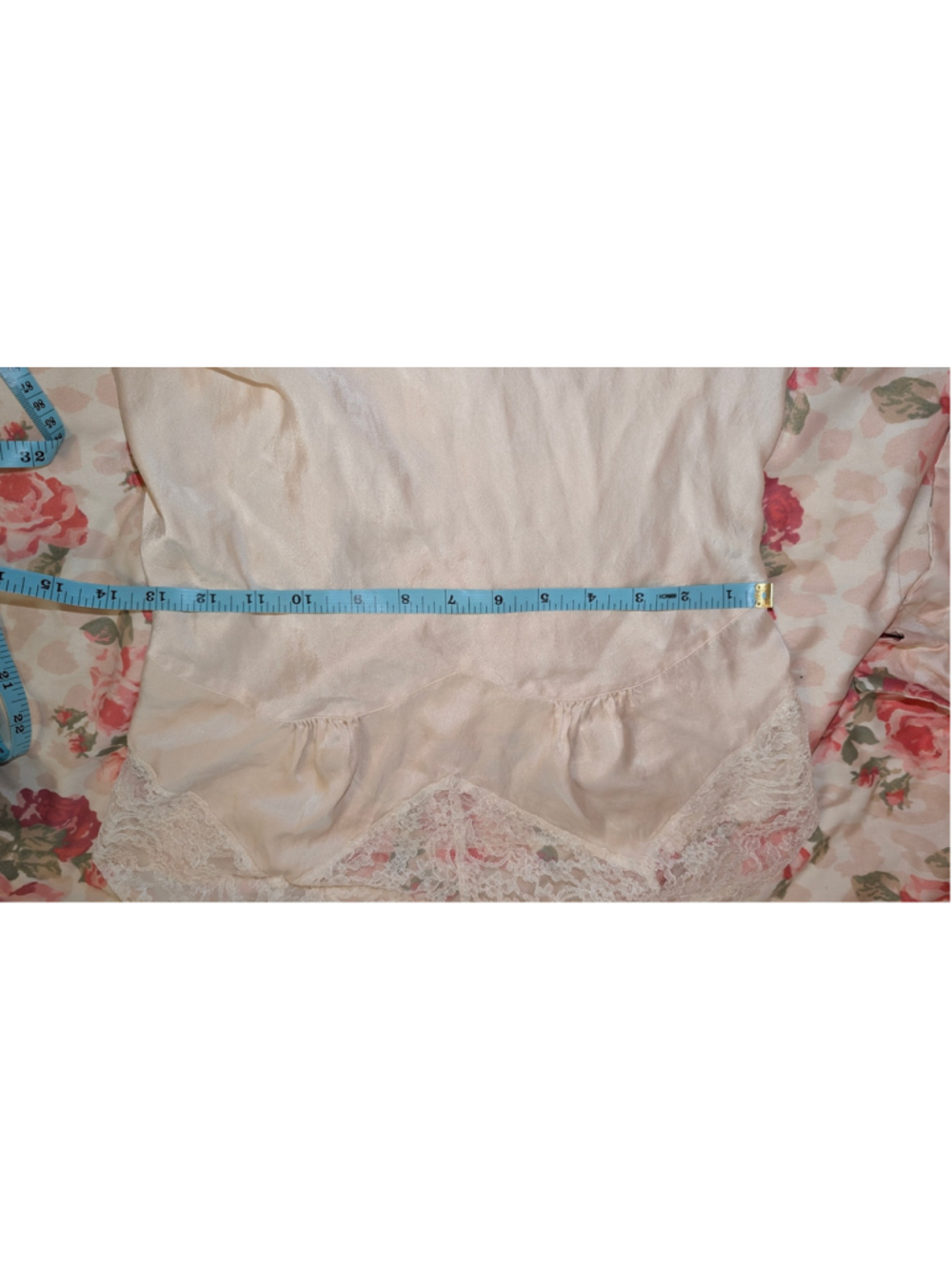 Vintage 70s Fischer heavenly silk Lace Trim Slip Chemise Beige White Size M - Picture 11 of 12
